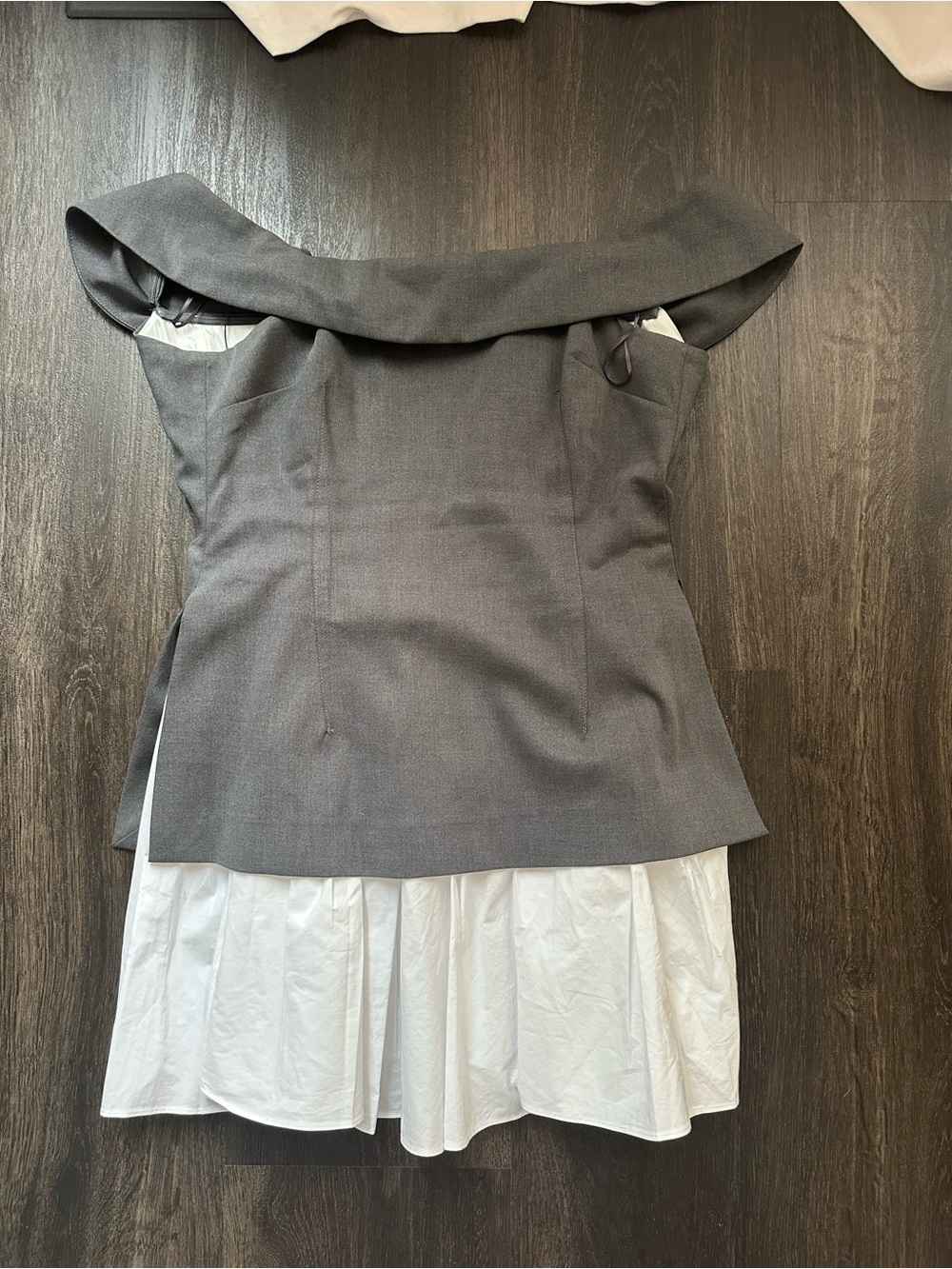 Off-Shoulder Gray and White Layered Dress